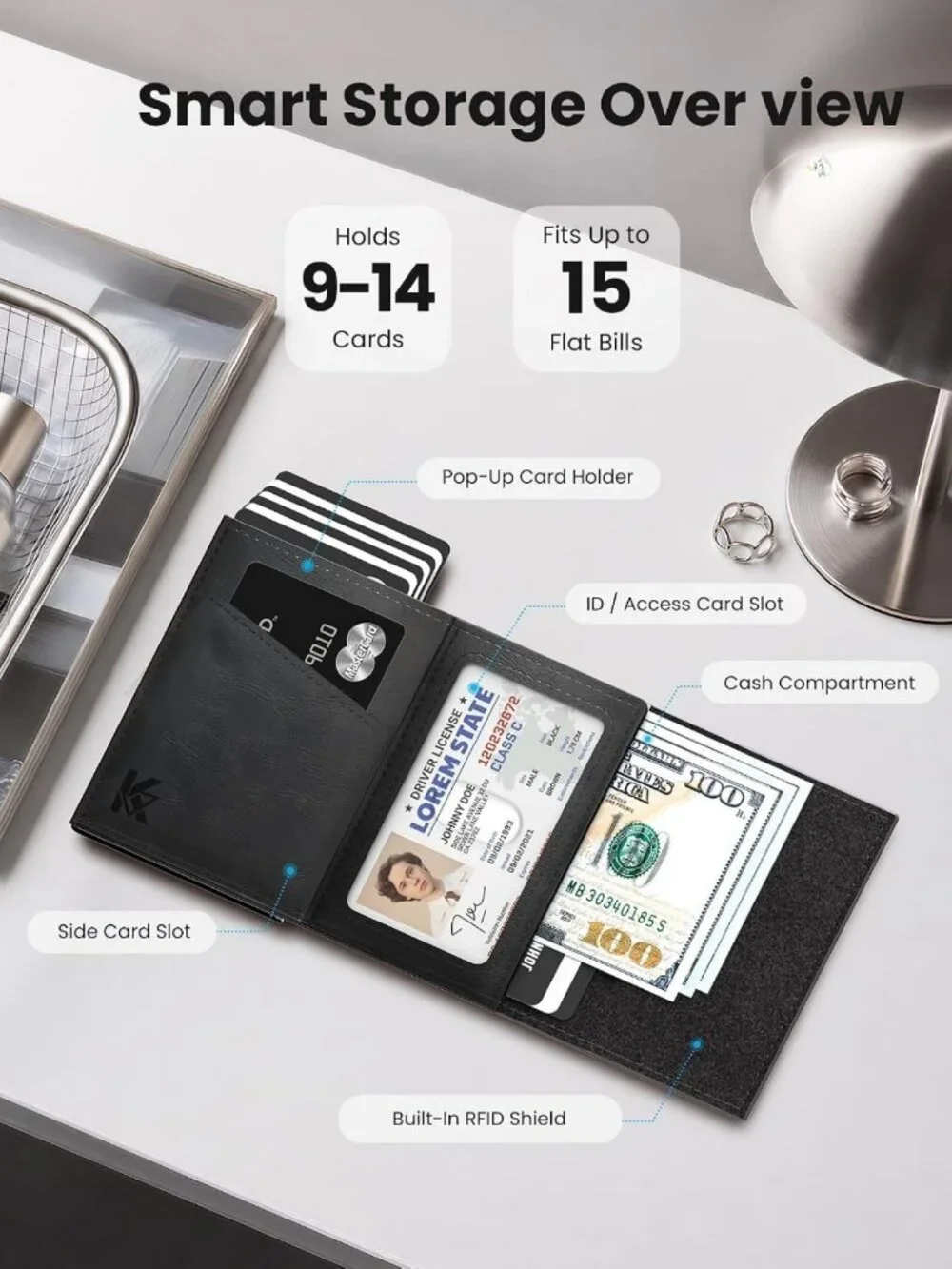 Slim Minimalist Wallet for Men - RFID Blocking, ID Window, Cash Slot, Front